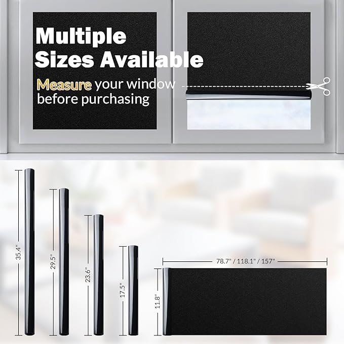 rabbitgoo Blackout Window Film, Sun Heat Blocking Privacy Cover for Glass, Removable Opaque Room Darkening Dark Black Out Window Covers Tint Shades for Home Day Sleep Light Blocker 23.6 x 78.7 Inches