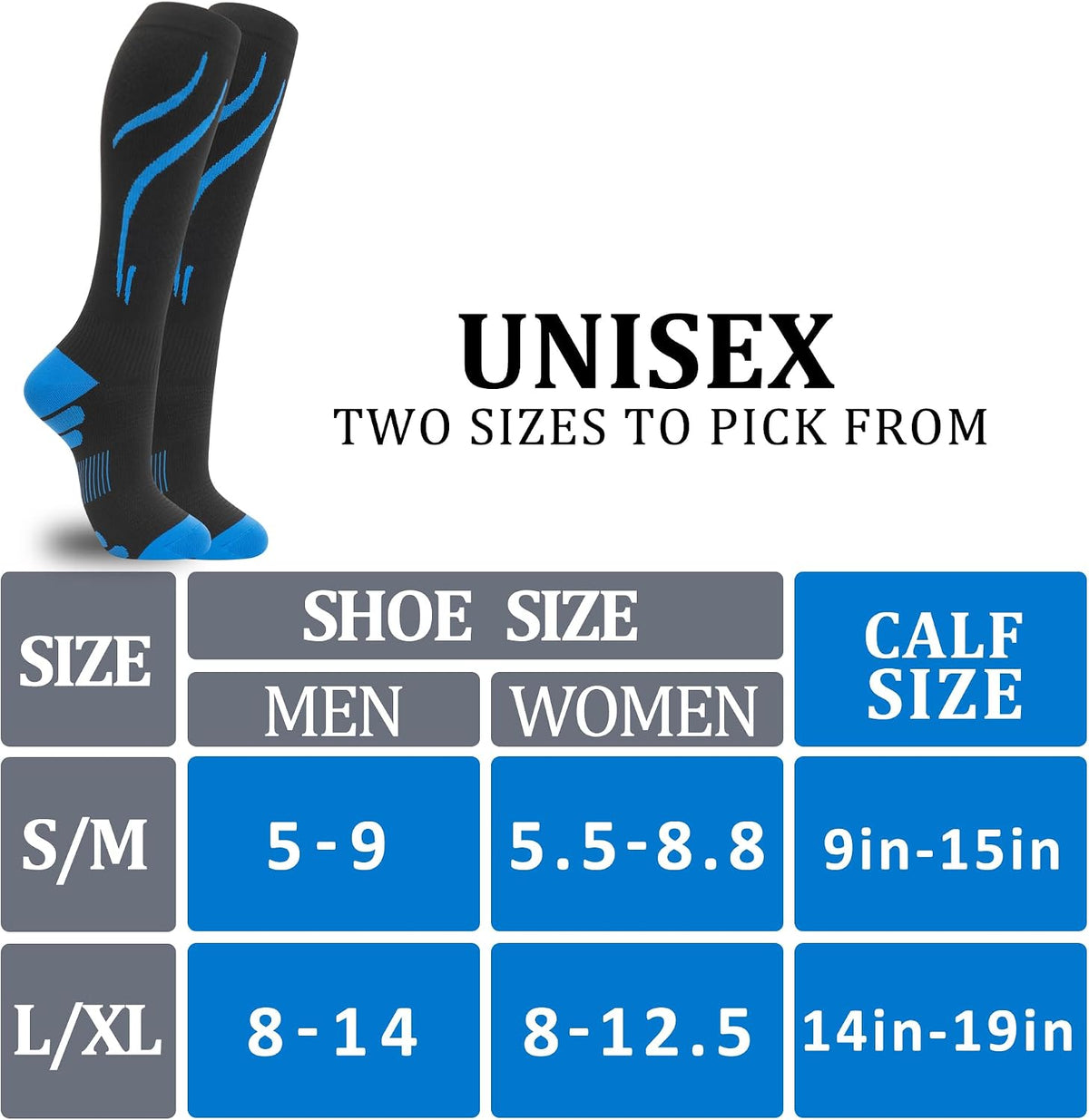fenglaoda 3 Pairs Compression Socks for Women & Men Knee High Nurse Pregnant Cute Medical Running Travel Athletic ( 2 Blue-1Yellow )