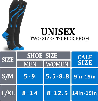 fenglaoda 3 Pairs Compression Socks for Women & Men Knee High Nurse Pregnant Cute Medical Running Travel Athletic ( 2 Blue-1Yellow )