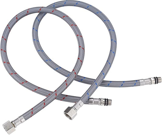WOWOW 16" Length Faucet Supply Line, Bathroom Kitchen Faucet Lines Braided Nylon Sink Hose,cUPC Faucet Supply Lines 38" Female Compression Thread  M10 Male Connector 2Pcs (1 Pair)