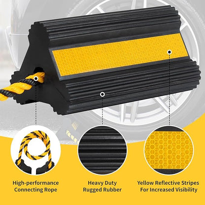 Heavy Duty Rubber Wheel Chocks, 1 Pair, Non-Slip Tire Stopper Blocks with Rope, for RV Camper Travel Trailers Motorhome Aircraft Car Truck