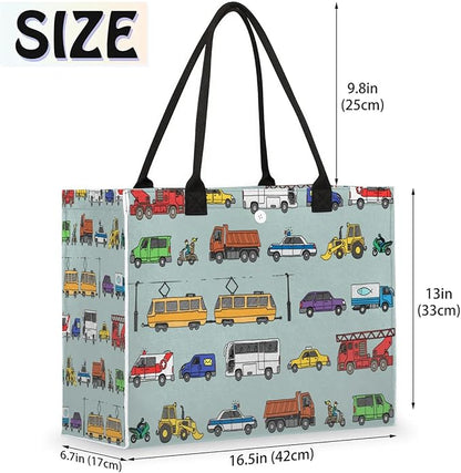 Tote Bag for Women Transportation Car Pattern Large Beach Bag Reusable Grocery Bags Tote Bag for Work Shopping Travel Beach