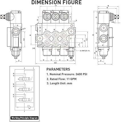 Hydraulic Tractor Loader Control Valve 3 spool, 11GPM SAE Ports Double Acting Hydraulic Directional Flow Control Valve wJoystick for Log Splitters, Tractors Loaders