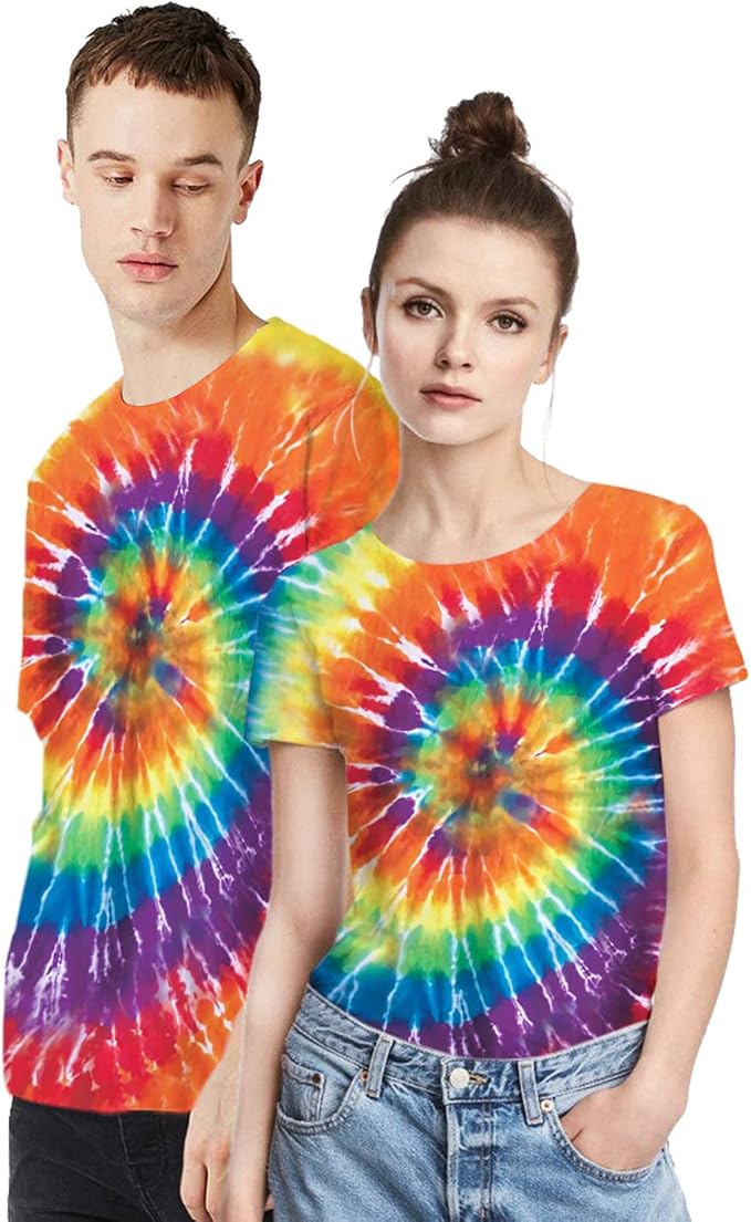 TieDye Shirts for Men Women, Short Sleeve Mens Tie Dye Shirts, Mens Women Rainbow Tie Dye T Shirts,Size:S-5XL