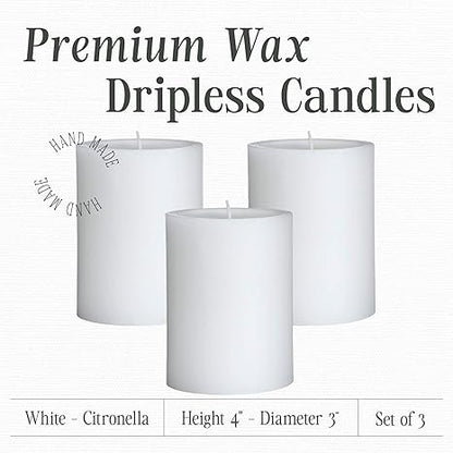 Mister Candle - 3 inch by 4 inch Tall Citronella Scented Pillar Candles (Set of 3) - Indoor  Outdoor Use