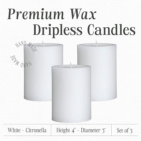 Mister Candle - 3 inch by 4 inch Tall Citronella Scented Pillar Candles (Set of 3) - Indoor  Outdoor Use