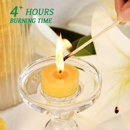 Beeswax Tealight Candles, Handmade Tea Light Candle 24 Pack Natural Unscented Beeswax Tealights - 4 Hours Burn Time - for Home Decor, Party Ambiance