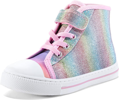 Toddler Sneakers Girls Canvas High Top Walking Shoes with Hook and Loops