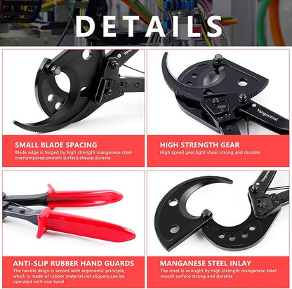 Yangoutool Ratcheting Cable Cutters up to 400mm2 22.5mm0.89 inches Heavy Duty Aluminum Copper Ratchet Wire Cutter for Cutting Electrical Wire