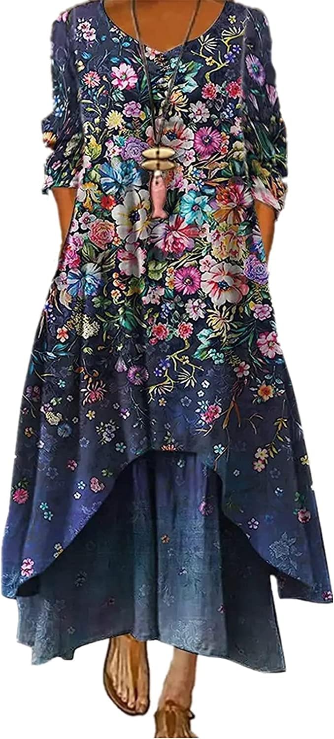 GADSUVI Women Plus Size Floral Loose Long Maxi Dress Oversized Bohemian Summer Caftan Beach Dress