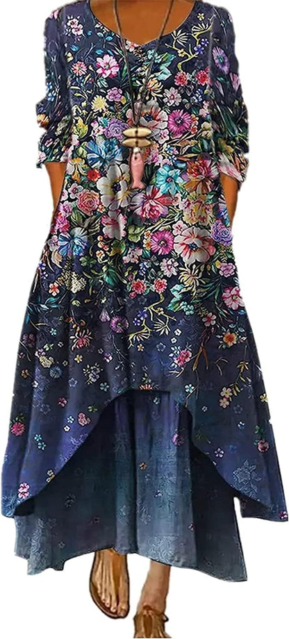 GADSUVI Women Plus Size Floral Loose Long Maxi Dress Oversized Bohemian Summer Caftan Beach Dress