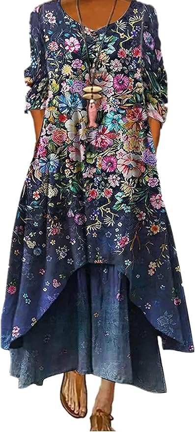 GADSUVI Women Plus Size Floral Loose Long Maxi Dress Oversized Bohemian Summer Caftan Beach Dress