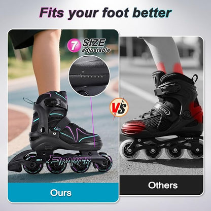 Kids Adjustable Inline Skates Ages 4-8, Youth Inlie Skates for Girls Boys with Full Light Up Wheels, Beginner Skates (Small, Size J11-1)