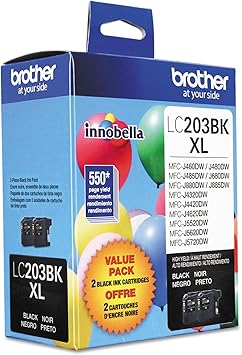 Brother Genuine High Yield Black Ink Cartridges, LC2032PKS, Replacement Black Ink Two Pack, Includes 2 Cartridges of Black Ink, Page Yield Up To 550 Pages/Cartridge, LC203