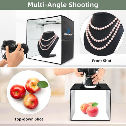 Lightdow 16"x16"x12" Photo Studio Light Box Photography with 120 LEDs (CRI>95), 1 Backdrops - Portable/Dimmable/Versatile Folding Shooting Tents for Toys/Jewelry/Watches/Cosmetics Photography