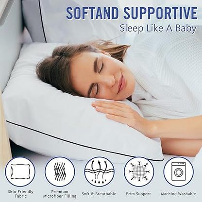 Hotel Collection Bed Pillows for Sleeping 2 Pack Standard Size Cooling Pillows Set of 2 for Back, Stomach or Side Sleepers, Super Soft Down Alternative Microfiber Filled Pillows