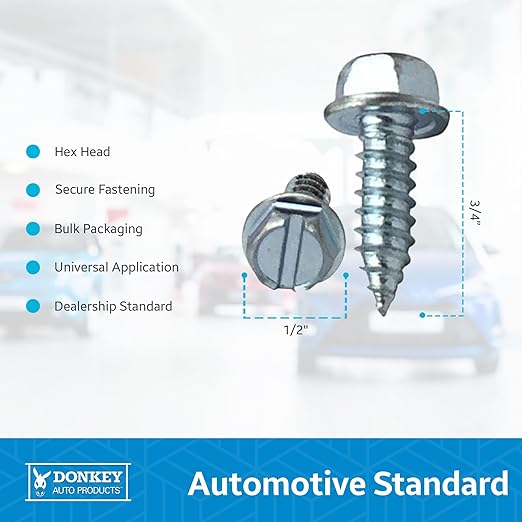 License Plate Screws - Number 14 x 0.75 inch Slotted Hex Head - American (100 Per Pack)