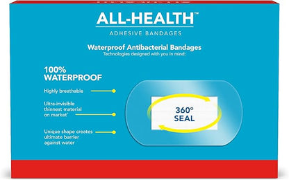 All Health Clear Waterproof Antibacterial Adhesive Bandages, 2 in x 3 12 in, 32 ct  Helps Prevent Infection, 100 Waterproof for First Aid and Wound Care