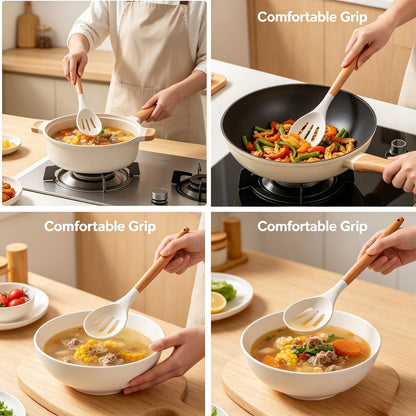 Carote 1pc Silicone Cooking Utensil with Wooden Handle, Heat Resistant Kitchen Tool for Nonstick Cookware, Durable Cooking Utensil for Everyday Kitchen Use