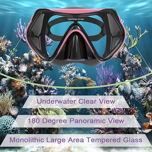 WACOOL Professional Snorkeling Snorkel Diving Scuba Package Set with Anti-Fog Coated Glass Purge Valve and Anti-Splash Silicon Mouth Piece for Men Women (Kids,Pink)