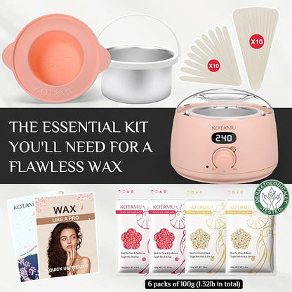 KOTAMU Pink Women & Men Hot Wax Warmer Pot for Face, Eyebrow, Body, Brazilian, Bikini, Sensitive Skin Waxing Machine for Home Salon