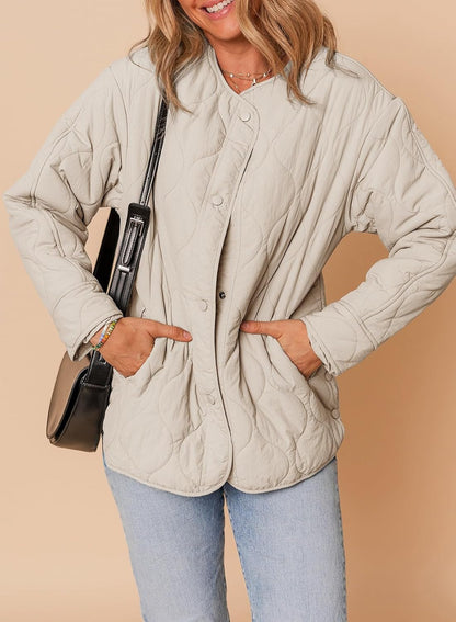 Womens Quilted Lightweight Jackets Button Down Puffer Jacket Coats Padded Outwear with Pockets