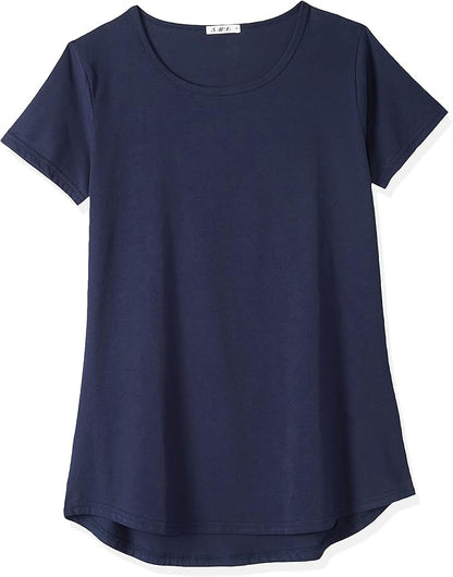 Women's Cotton Fitted Long Length T Shirts Short Sleeve Basic Comfy Tunic Tee Tops