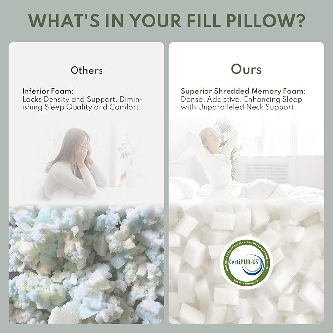 Cooling Pillows Queen Size Set of 2 - Shredded Memory Foam Pillow for Sleeping 2 Pack, Adjustable Cool Bed Pillows for Side, Back, and Stomach Sleepers, Gel Pillow Washable Removable Cover