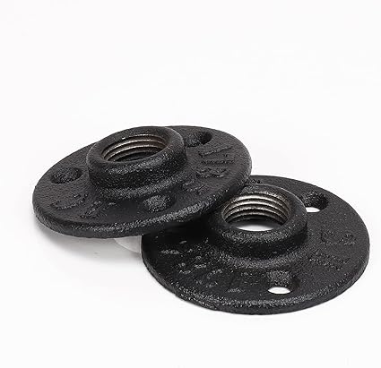 NearMoon Industrial Pipe Floor Flange, Heavy Duty Malleable Iron Pipe Fittings, Black Wall Mounted Vintage DIY Threaded Flange(4 Pack, DN15-12 Inch)