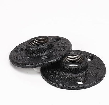 NearMoon Industrial Pipe Floor Flange, Heavy Duty Malleable Iron Pipe Fittings, Black Wall Mounted Vintage DIY Threaded Flange(2 Pack, DN15-12 Inch)