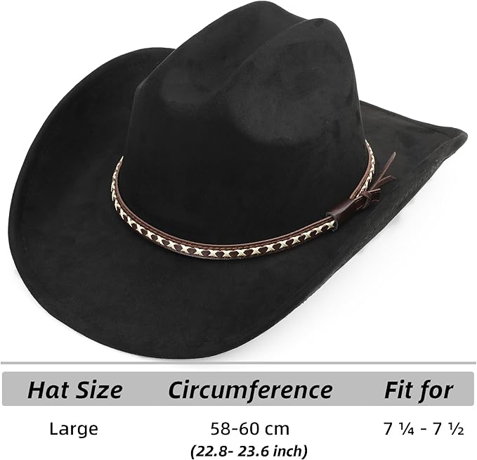 Western Cowboy Hat for Women and Men, Unisex Big Wide Brim Felt Hats for Cowboys and Cowgirls