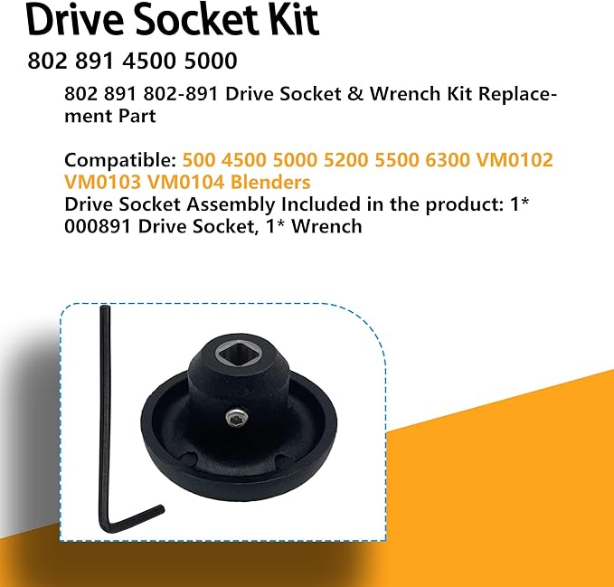 802 891 Drive Socket Kit with Wrench Replacement for Vitamix Blenders  Allen Wrench 500 4500 5000 5200 5500 6300 VM0102 VM0103 VM0104 Replaces 802-891