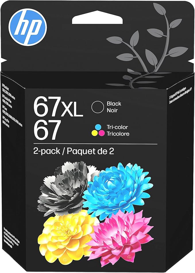 HP Original 67 Tri-Color / 67XL Black Ink Cartridges (2-Pack) | Works DeskJet 1255, 2700, 4100 Series Envy 6000, 6400 Series | Eligible for Instant Ink | 3YP30AN