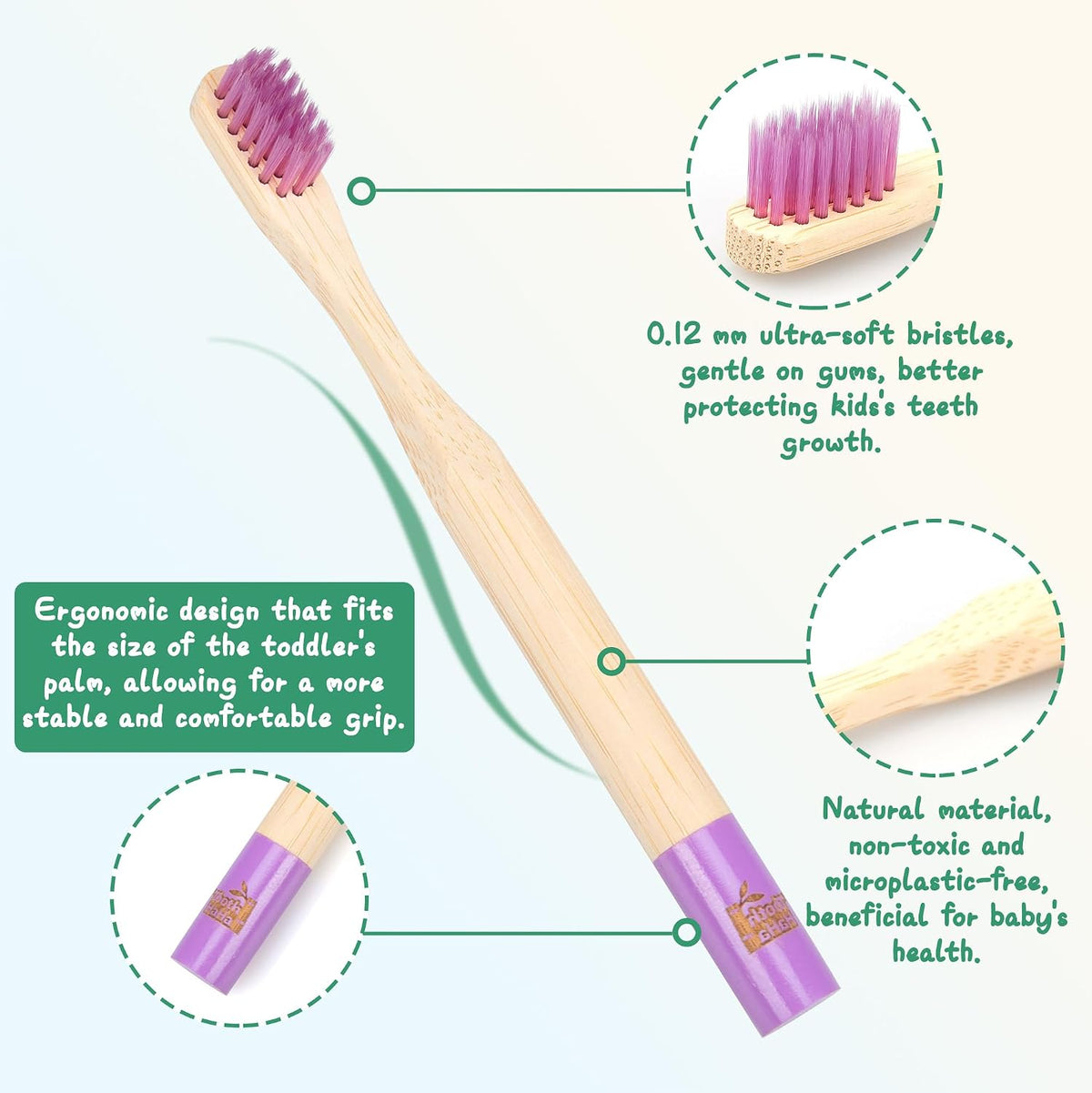 Kids Bamboo Toothbrushes, BPA-Free Soft Bristles, Eco-Friendly Natural Wooden Toddler Toothbrush, 6-Pack Travel Toothbrushes Set for Children( No organal box )