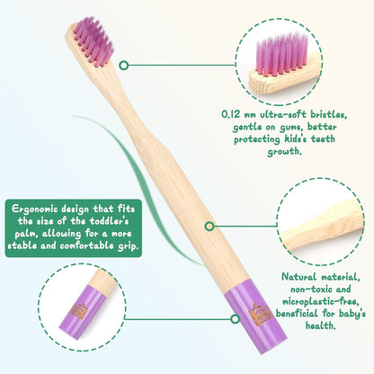Kids Bamboo Toothbrushes, BPA-Free Soft Bristles, Eco-Friendly Natural Wooden Toddler Toothbrush, 6-Pack Travel Toothbrushes Set for Children( No organal box )