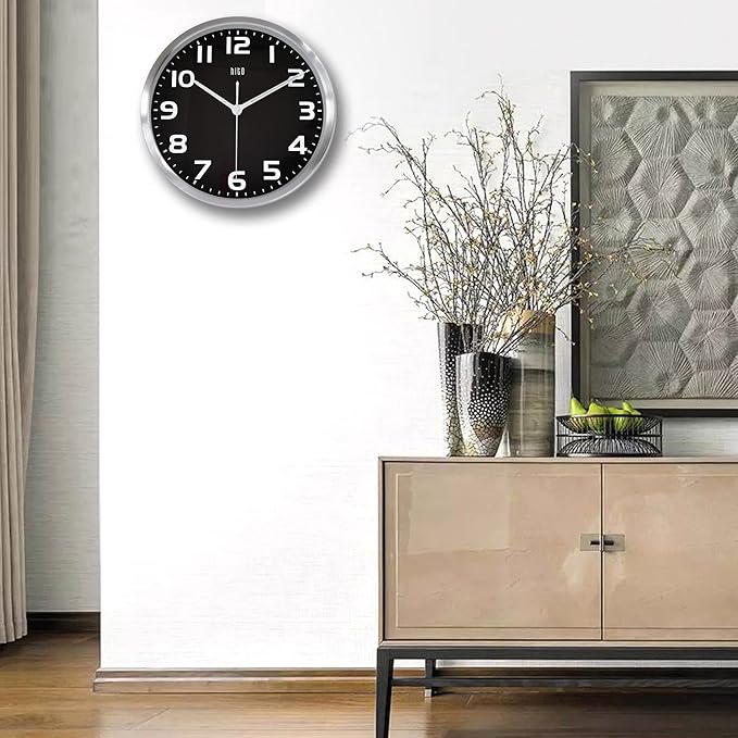 HITO 12 Inch Night Light Wall Clock Battery Operated Brightness Adjustable, Metal Frame, Glass Cover(Hands  Numbers Illuminate)