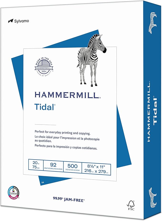 Hammermill Printer Paper, Tidal 20 lb Copy Paper, 8.5 x 11-1 Ream (500 Sheets) - 92 Bright, Made in the USA
