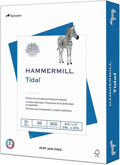 Hammermill Printer Paper, Tidal 20 lb Copy Paper, 8.5 x 11-1 Ream (500 Sheets) - 92 Bright, Made in the USA