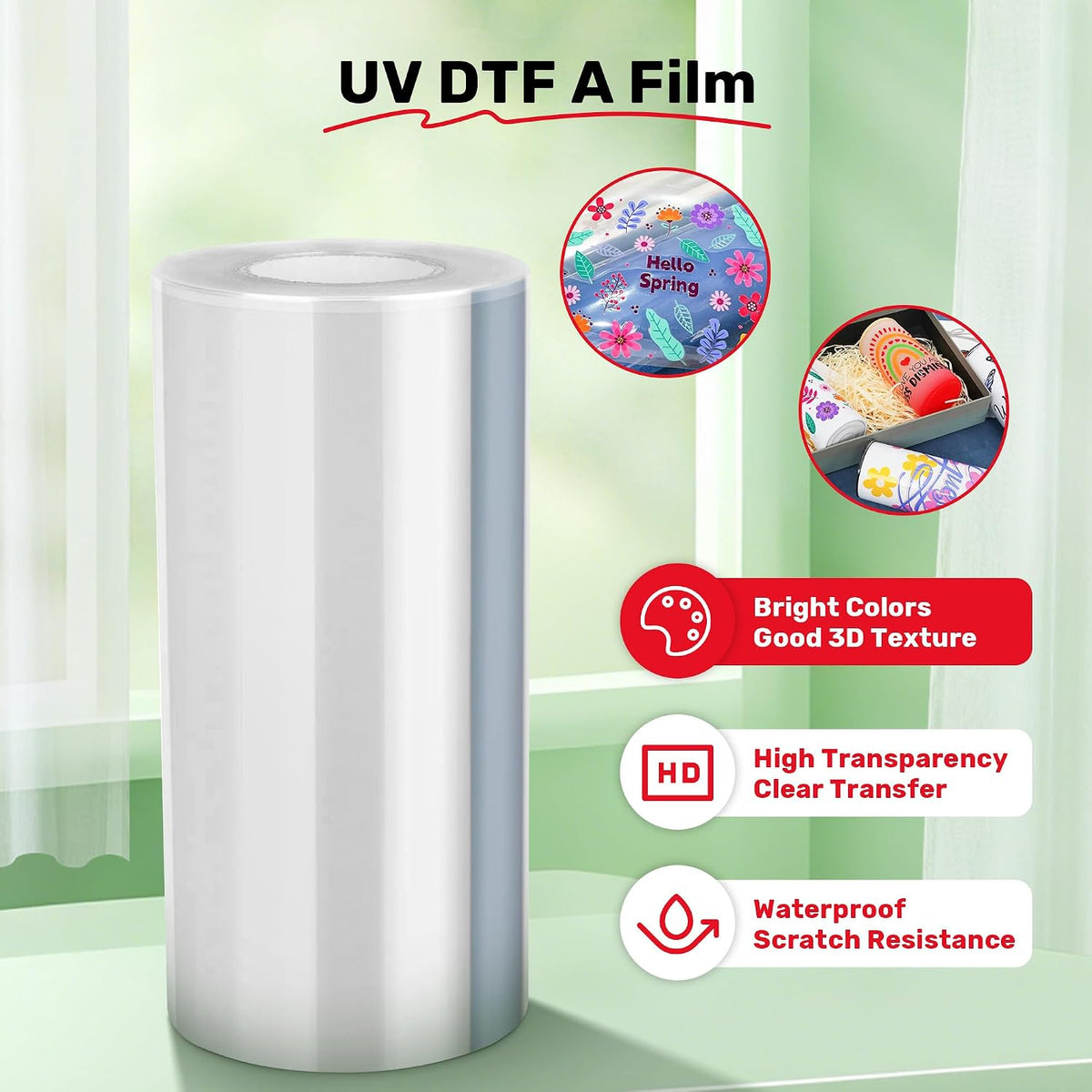 InkSonic UV DTF AB Film Roll A3 11.8in×328ft for UV DTF Sticker Printer UV DTF Printer Direct Print on Sticker, AB Film PET Transfer Printing Crystal Label Sticker (1*100M A Films + 1*100M B Films)