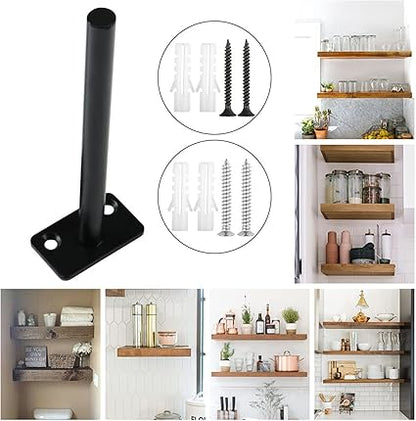4Pcs Hidden Floating Shelf Bracket Round Wall Mount Shelf Supports Fixed Floating Holder A 01 2 Holes Black 150mm