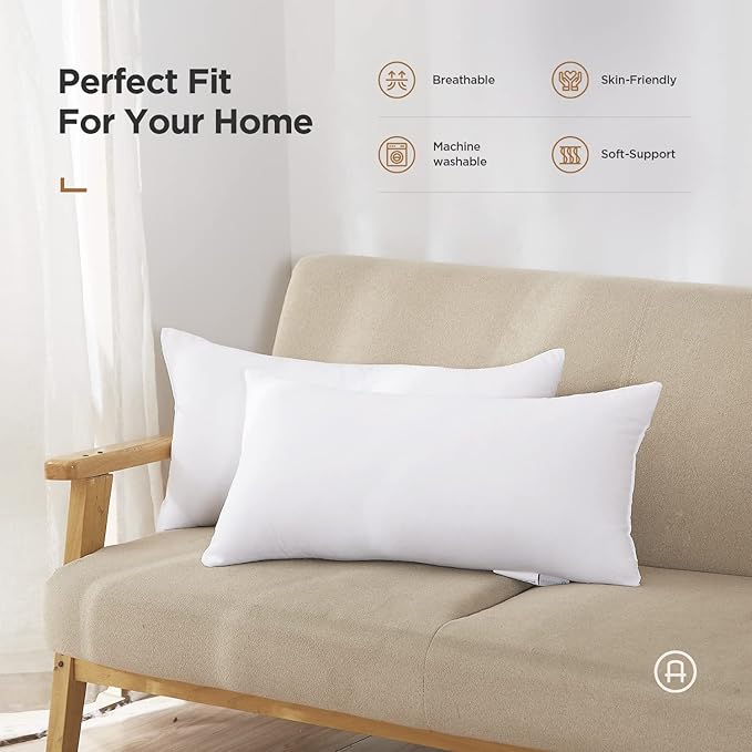 Acanva Decorative Rectangle Throw Pillow Inserts Hypoallergenic Form Stuffer Cushion Sham Filler, 1 Count (Pack of 1), White