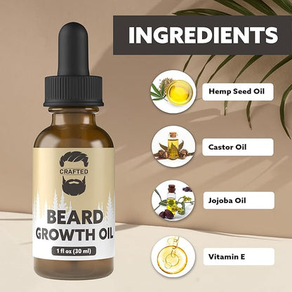 Crafted Beards Beard Growth Oil Serum - 1 fl Oz - Unscented - Helps Grow A Thicker Beard, Improves Beard Health, Fills in Thin and Patchy Spots - (1 Pack)