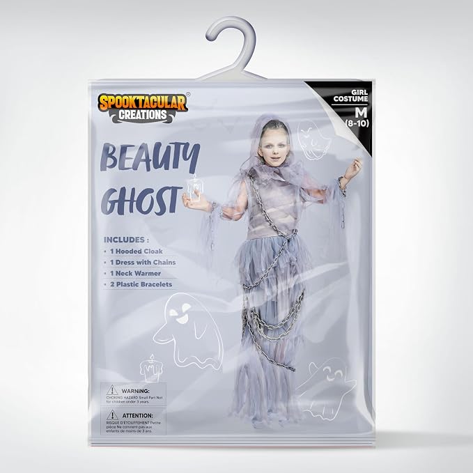 Spooktacular Creations Halloween Haunting Beauty Ghost Girl Costume, Scary Ghost Dress Midnight Costume for Halloween