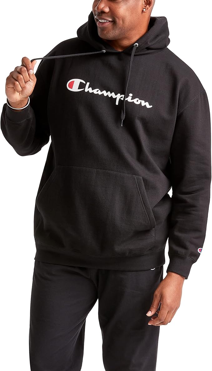 Champion Men's Fleece Script Logo Hoodie (Reg. Or Big & Tall)