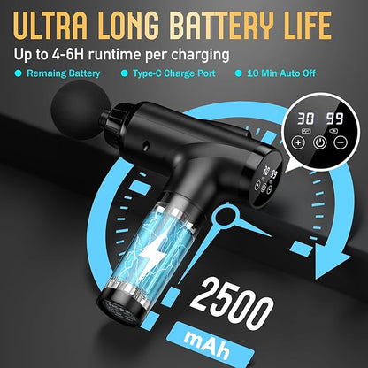 Massage Gun Deep Tissue, Handheld Electric Muscle Massager, High Intensity Percussion Massage Device for Pain Relief with 9 Attachments & 30 Speed(Black