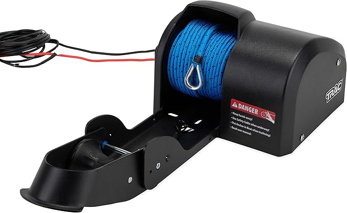 Camco TRAC Outdoors Pontoon 35-G3 Electric Anchor Winch  Features a High-Efficiency, 12-Volt DC, All Steel Gear Motor and 100-feet of Pre-Wound Double-Braid Anchor Rope  (69003)