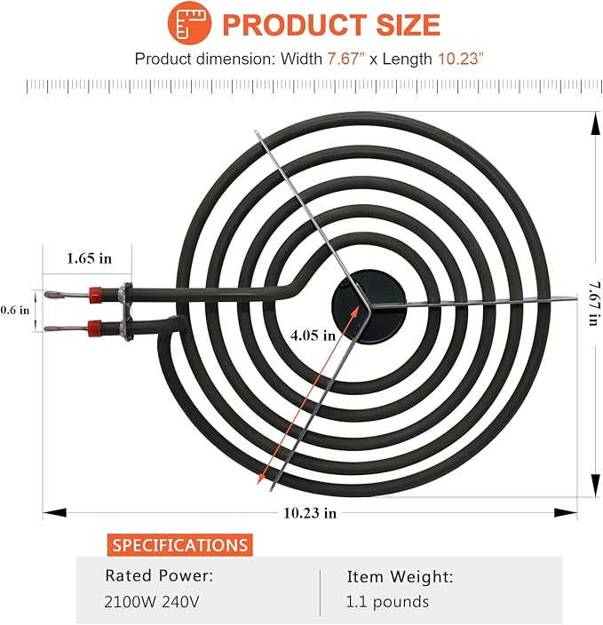 Beaquicy MP21YA Burner Surface Element 8 Inch 5 Turns,Suitable for Whirlpool Maytag Kenmore rp111pxsq1, kf330add1,xfc31050ab,rf264lxsb,etc.