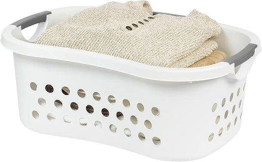 IRIS USA 50L Plastic Hip Hold Laundry Basket with Built-In Comfort Carry Handles, 1.5 Bushel, Clothes Hamper, Laundry Hamper, Ventilation Holes, for Closet Dorm Laundry Room Bedroom, White