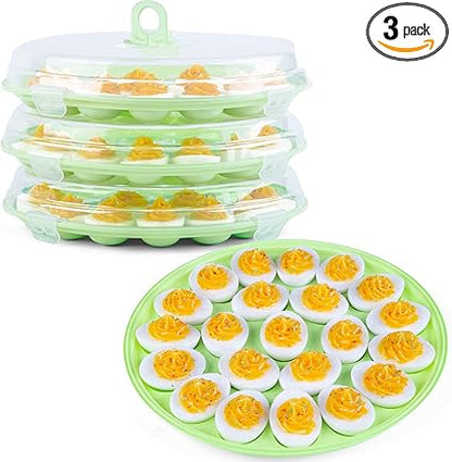 HANSGO 3PCS Deviled Egg Platter and Carrier With Lid - 66 Egg Slots for Parties and Home Kitchen