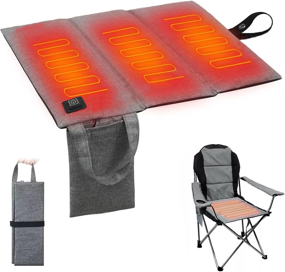 Portable Heated Seat Cushion 3-Level Foldable USB Heating Heated Stadium Seats for Bleachers Outdoor Camping Hiking, 17x16in, Battery Not Included